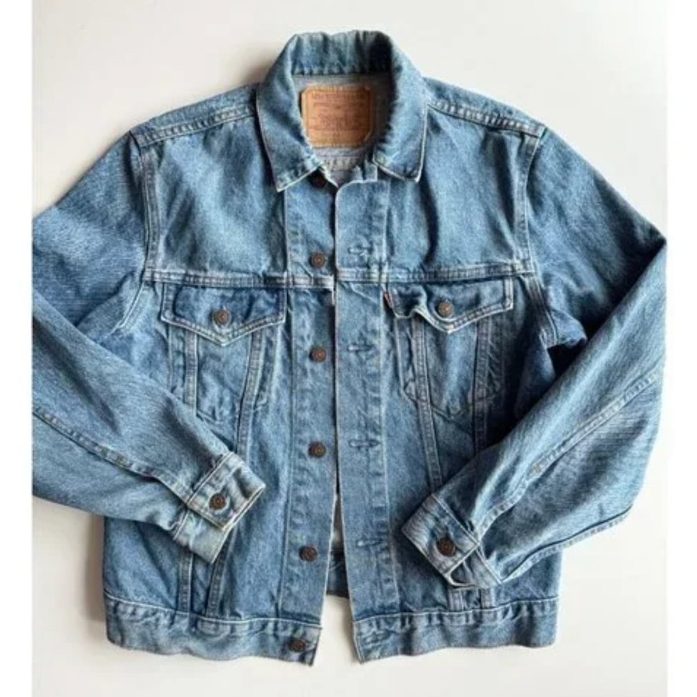 Vintage 80's LEVI'S Type III 70605 Orange Tab Denim Trucker Jacket, Size 38